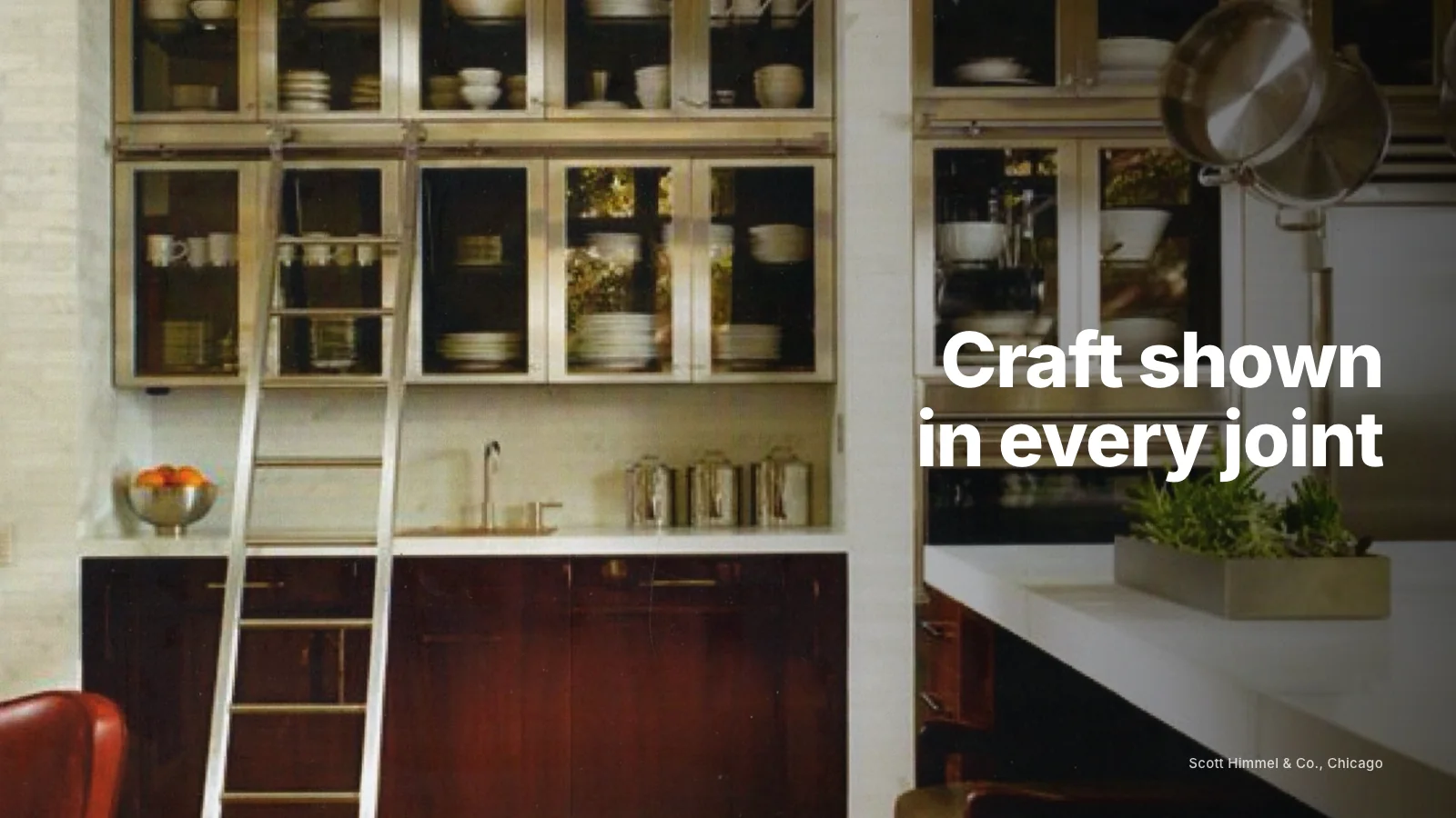 Custom cabinet maker website showing a walnut kitchen and workshop photos