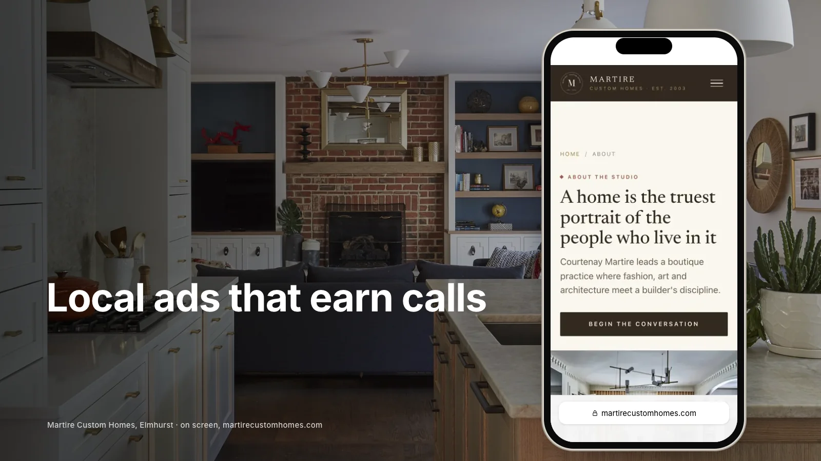 General contractor ad on a phone showing a home addition and estimate button