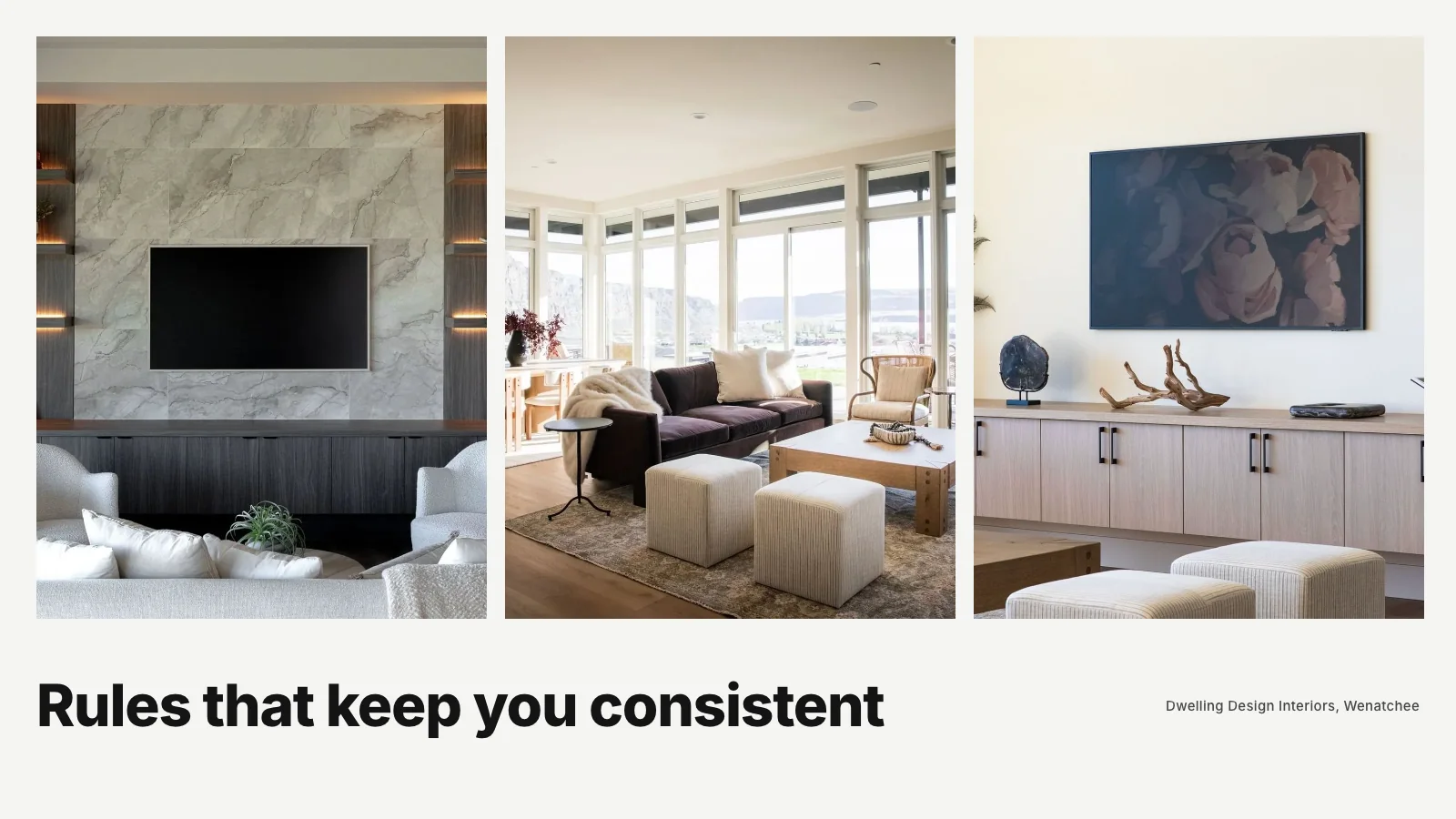 Interior design brand guidelines document with logo, fonts and color swatches
