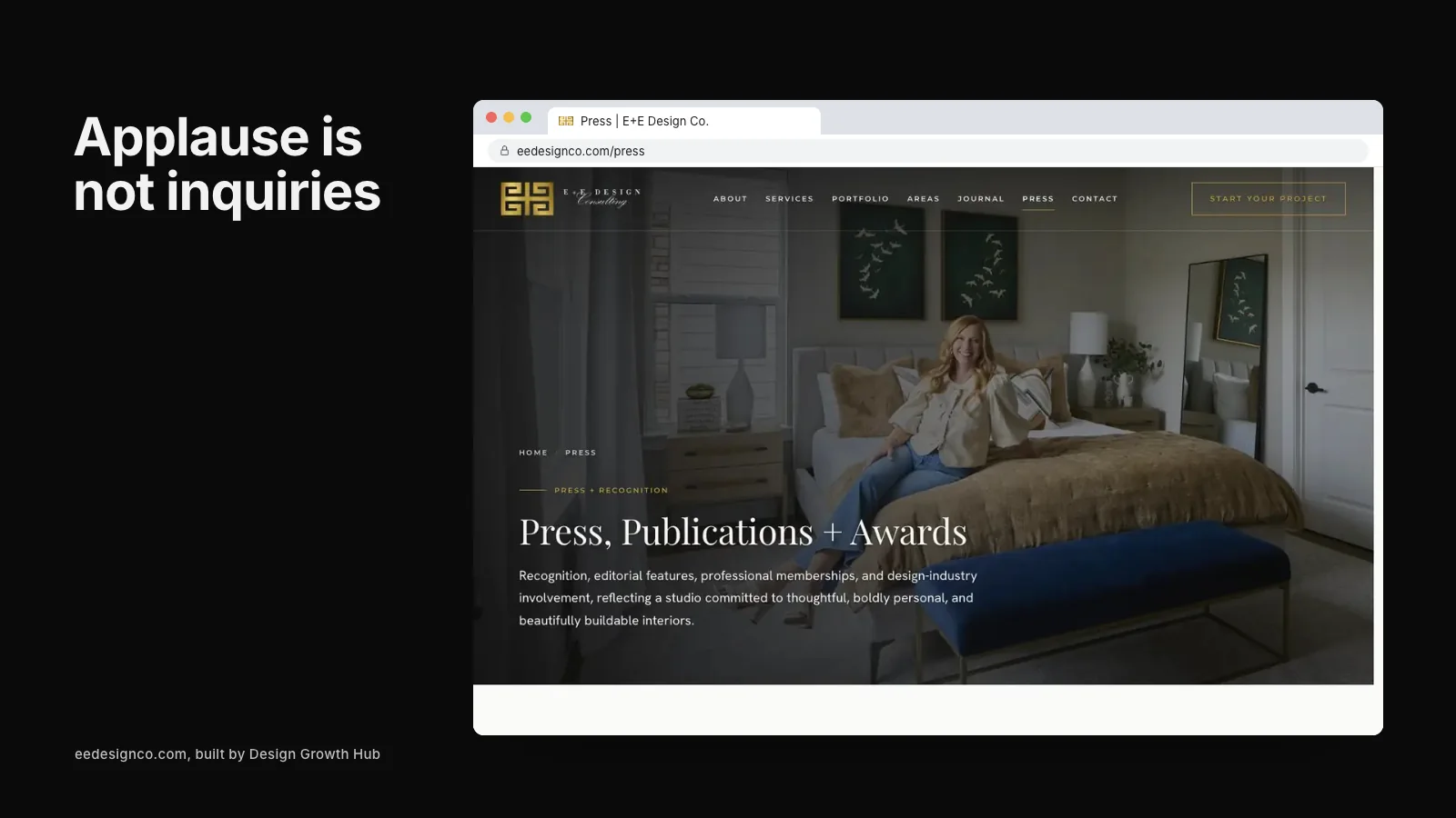 Award-style interior design website with bold typography and full-width imagery
