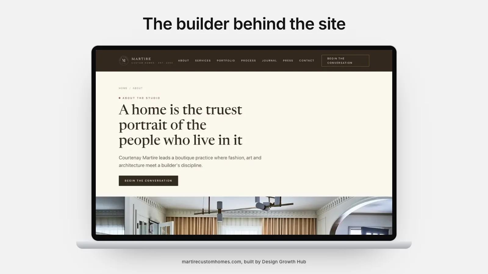 Website developer and interior designer reviewing a studio website build on screens