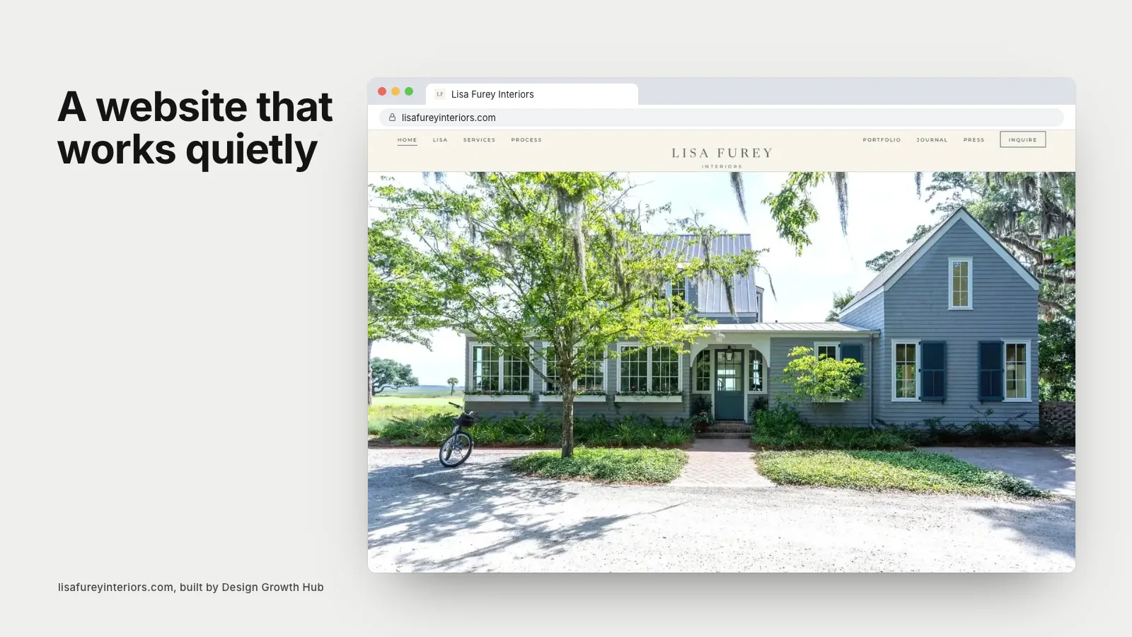 Living room by a design studio shown as the opening image of a studio website