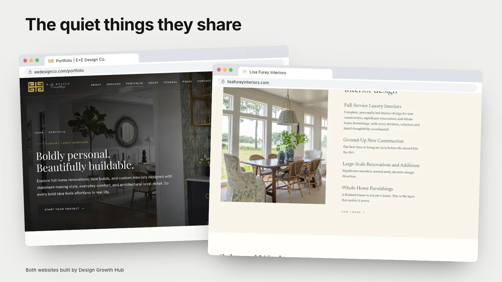A collage of studio website pages for interior designers