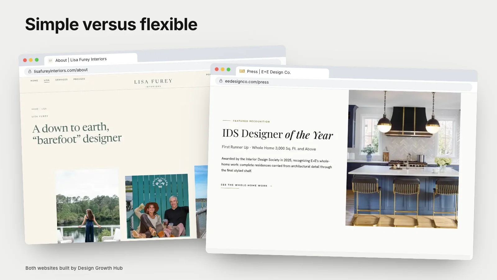 Squarespace and WordPress editors side by side for a design studio website