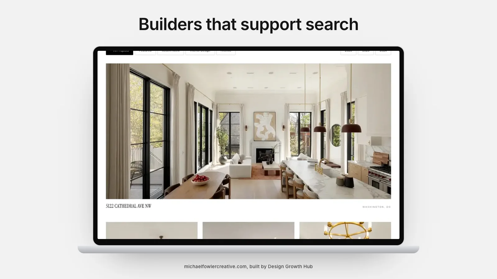 Comparison of website builder SEO settings on several laptop screens