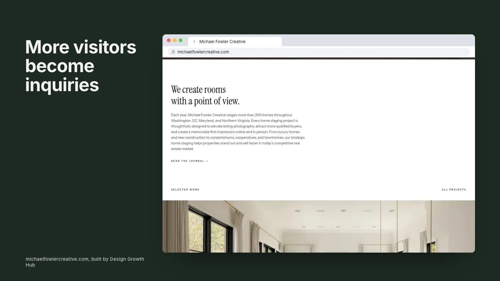 Service firm website page with testimonial, clear button and short inquiry form