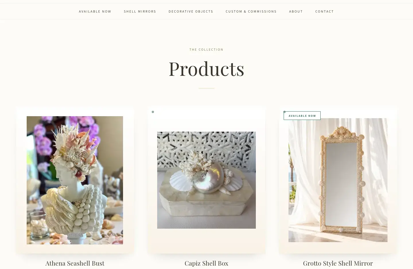Kim Delaney Shell Designs website, collection
