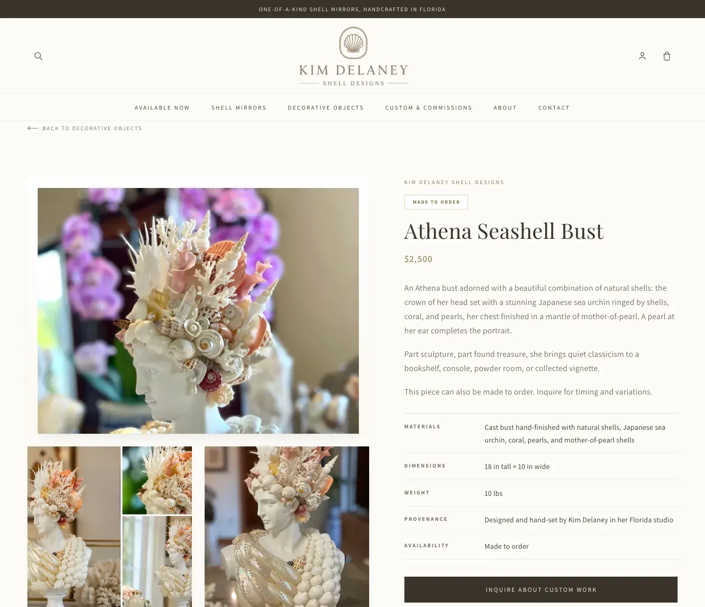 Kim Delaney Shell Designs website, product page