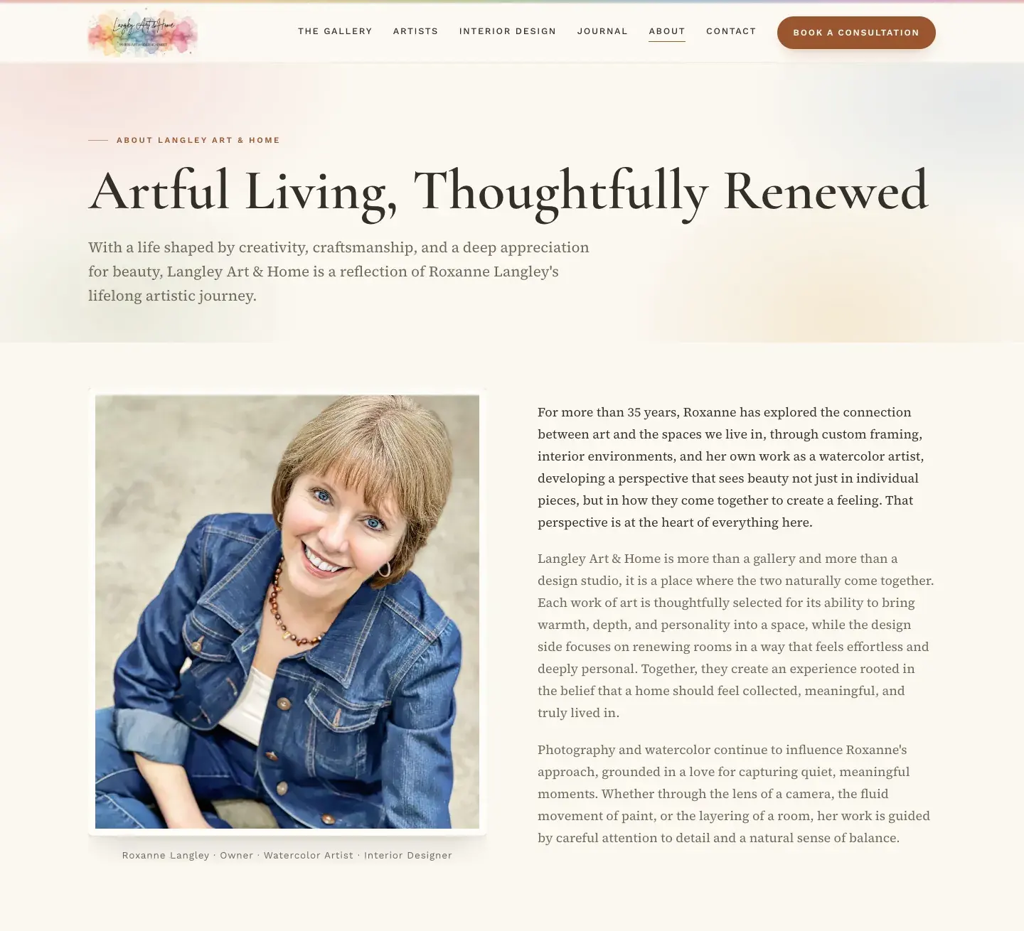 Langley Art & Home website, about page