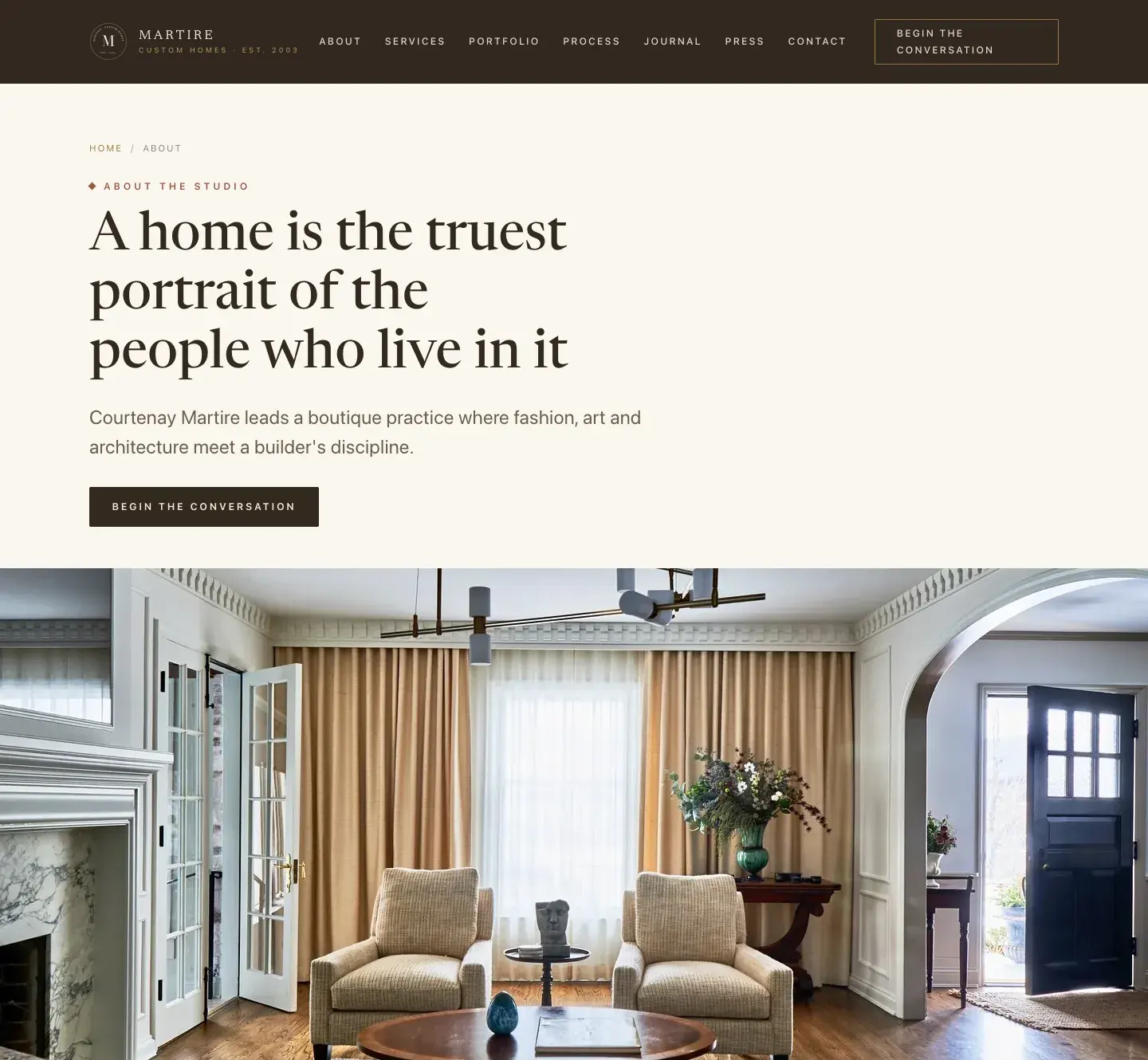 Martire Custom Homes website, about page