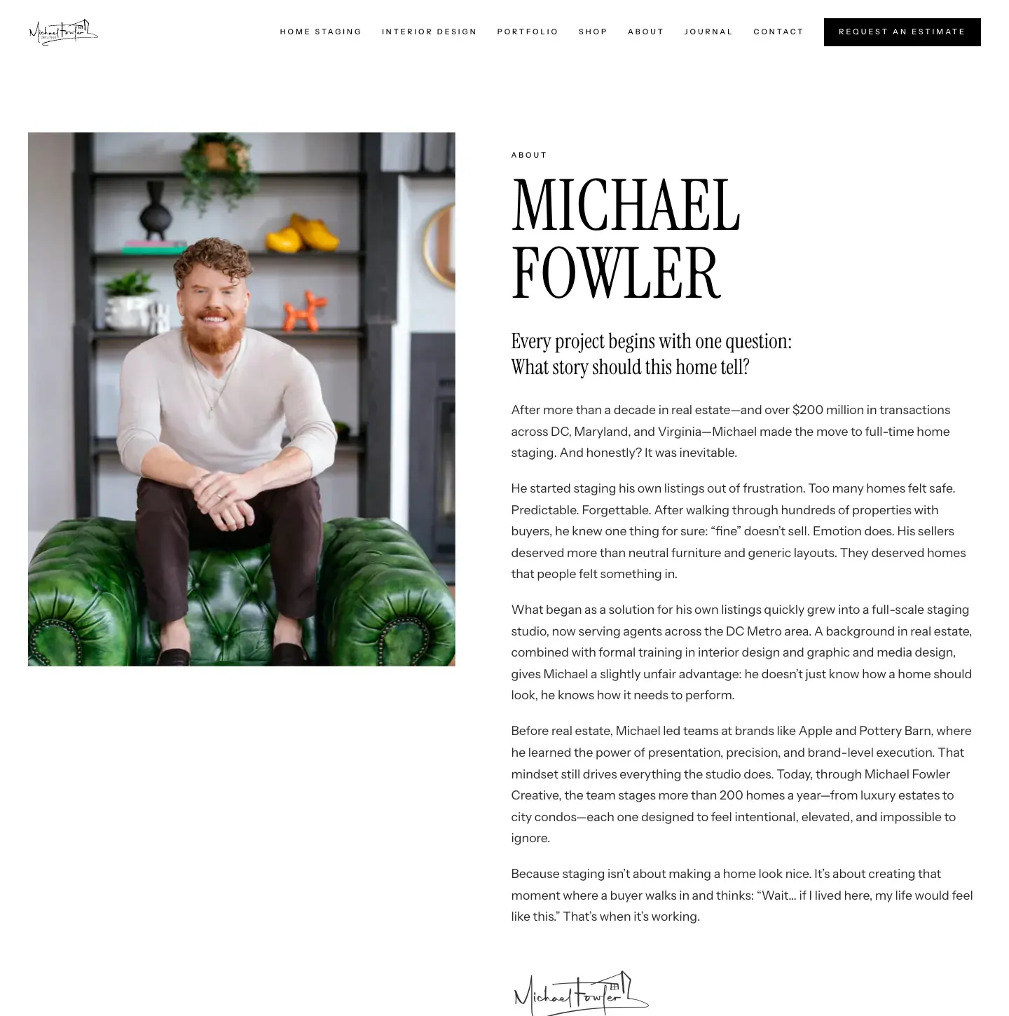 Michael Fowler Creative website, about page
