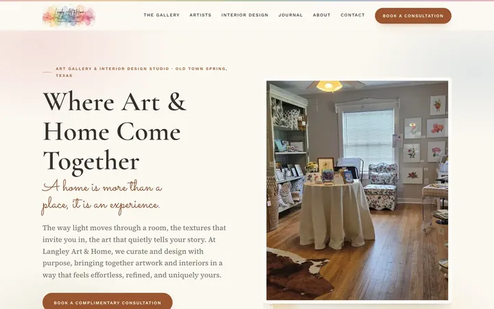 Langley Art & Home website home page