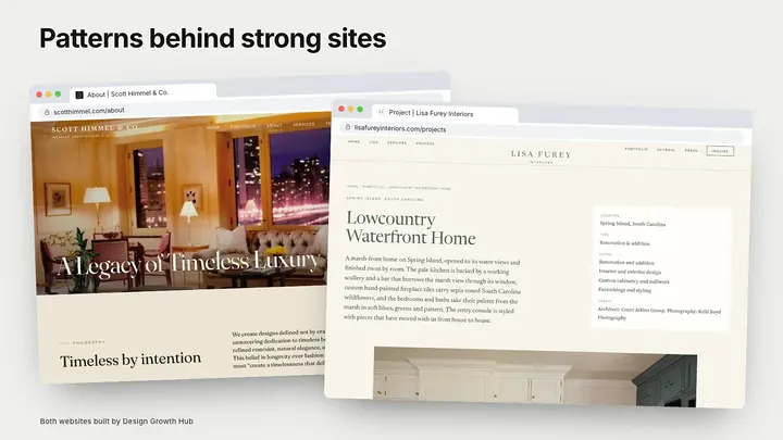 Several architecture firm websites shown as examples on a desk with drawings