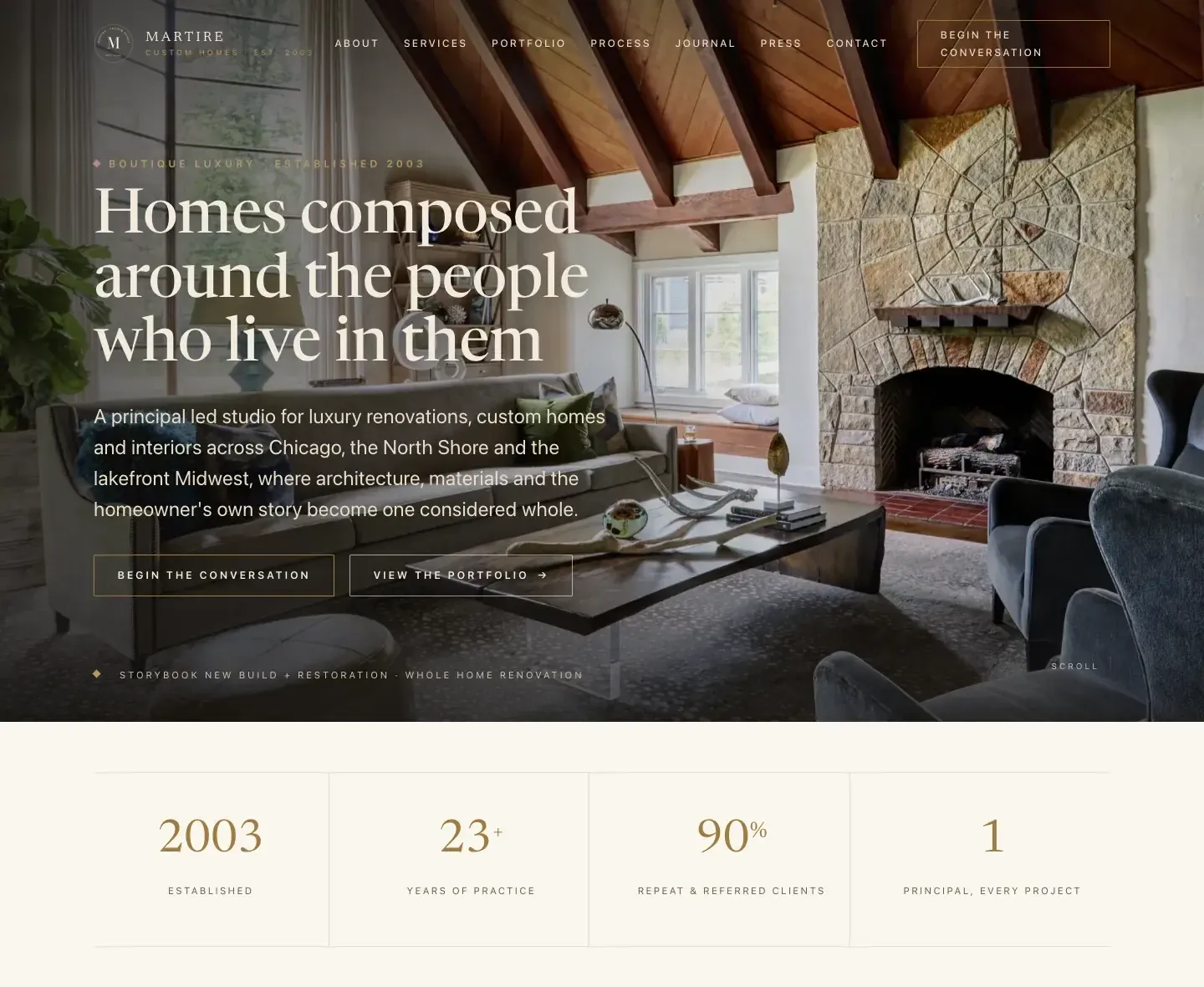 Martire Custom Homes website, home page