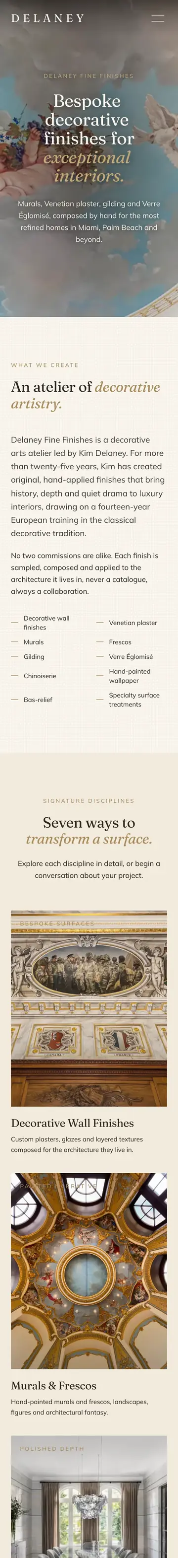 Delaney Fine Finishes website on iPhone