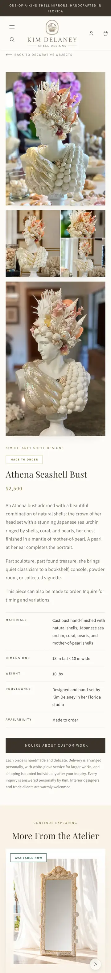 Kim Delaney Shell Designs website on iPhone