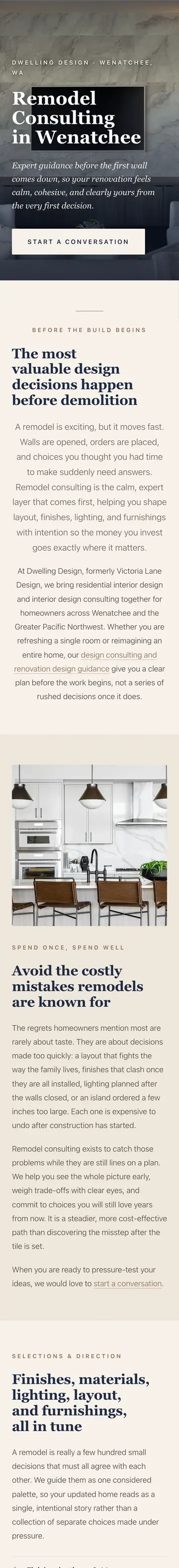 Dwelling Design Interiors website on iPhone