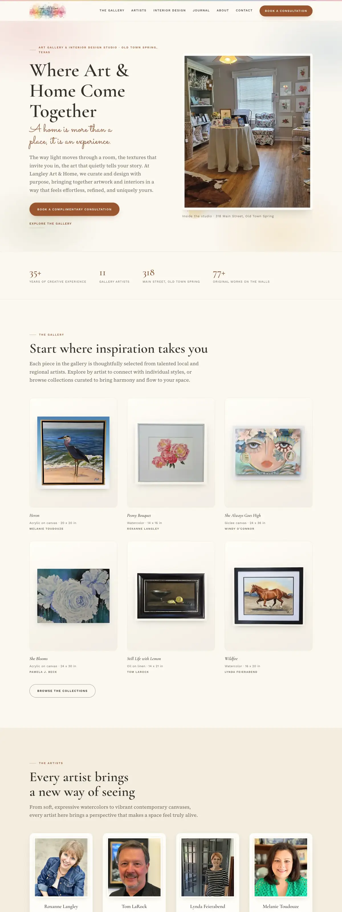Langley Art & Home website, home page