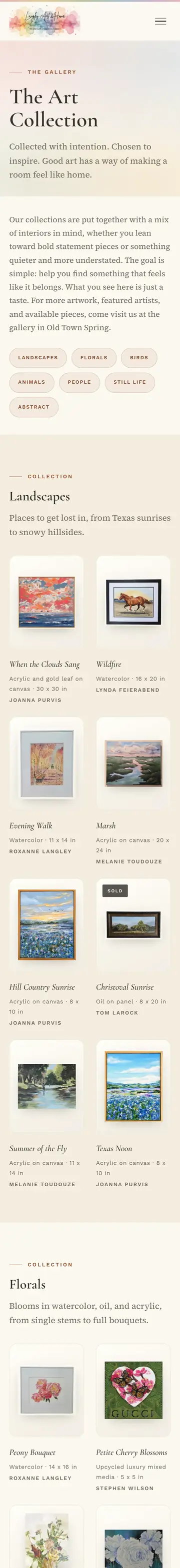 Langley Art & Home website on iPhone