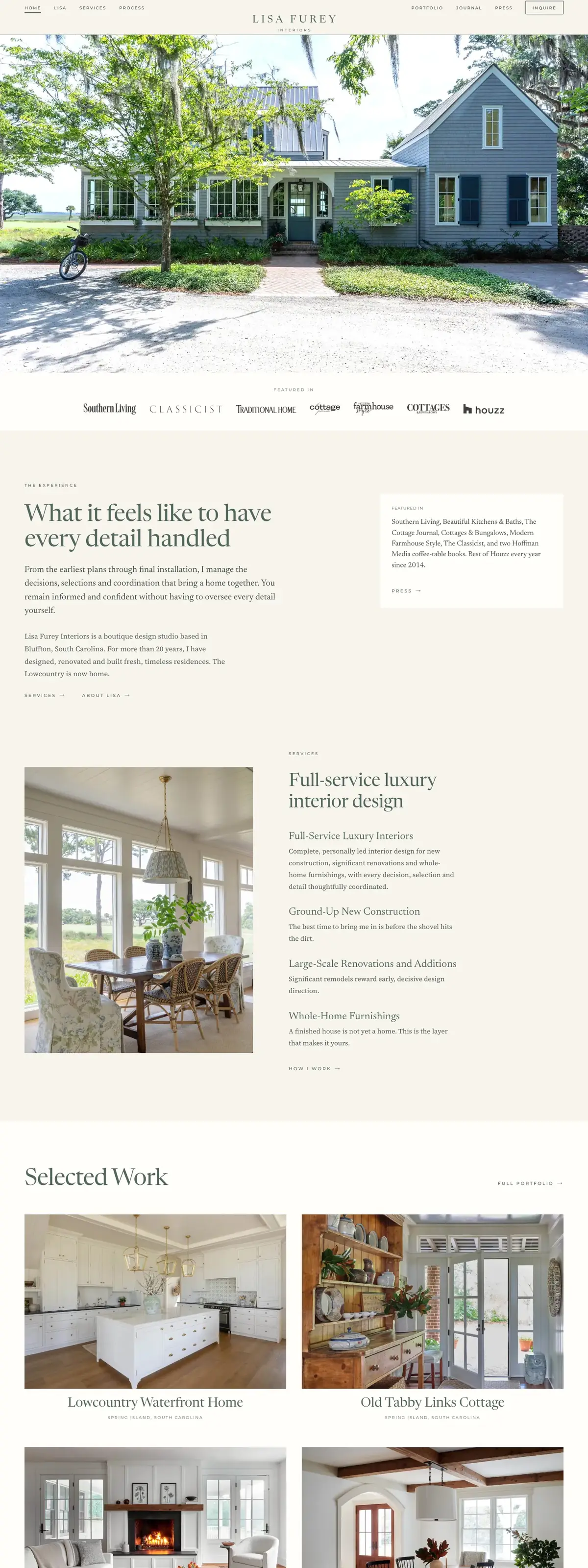 Lisa Furey Interiors website, home page