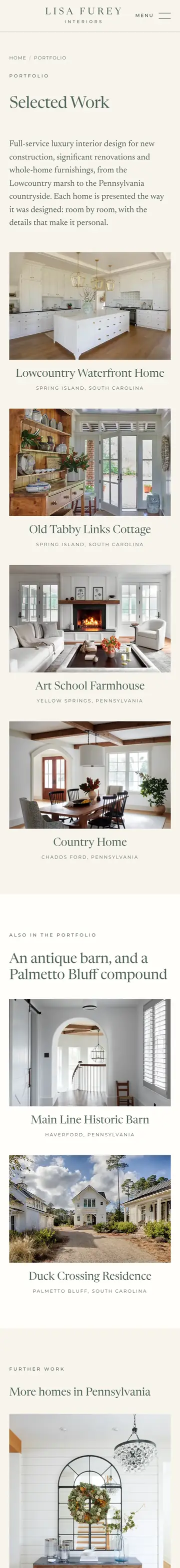 Lisa Furey Interiors website on iPhone