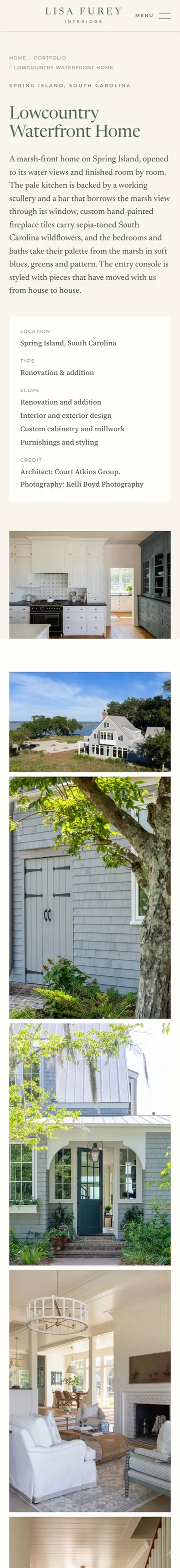 Lisa Furey Interiors website on iPhone