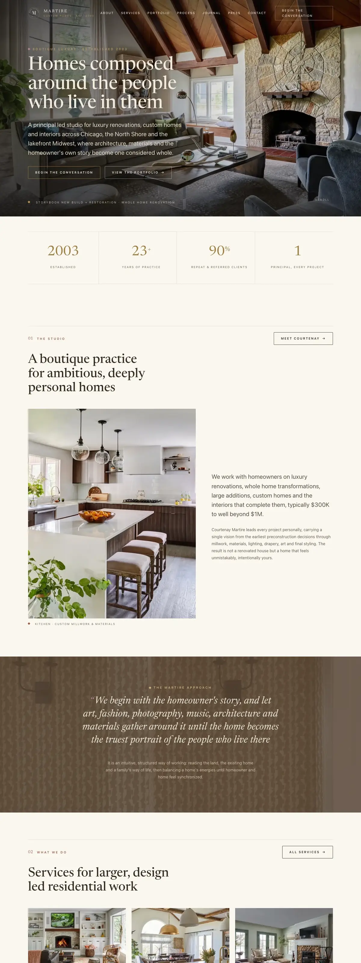 Martire Custom Homes website, home page