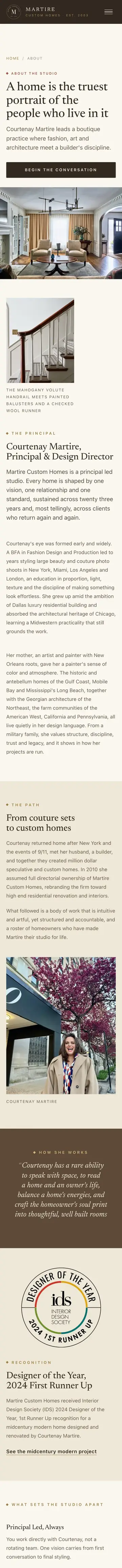 Martire Custom Homes website on iPhone
