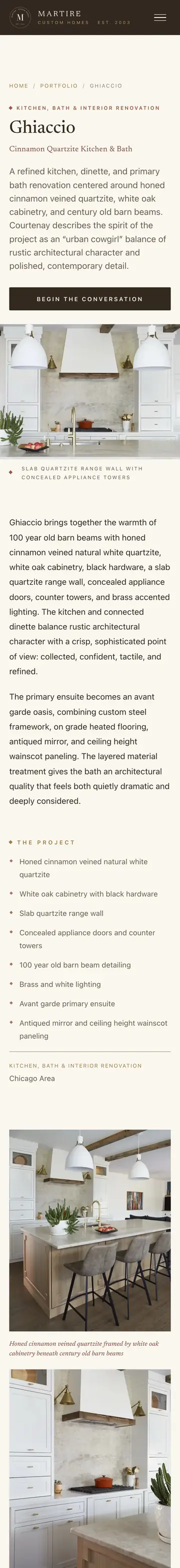 Martire Custom Homes website on iPhone