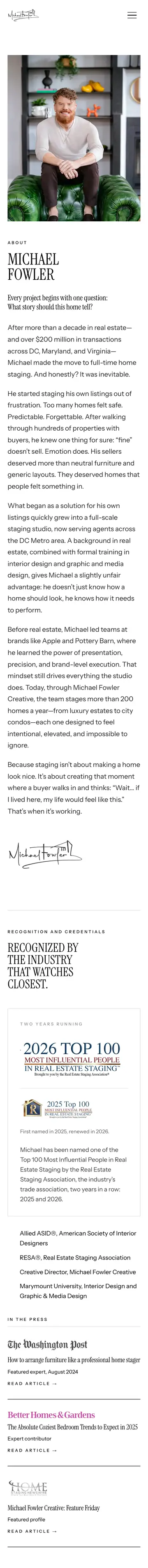 Michael Fowler Creative website on iPhone