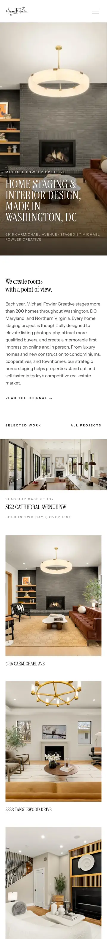 Michael Fowler Creative website, home page on mobile