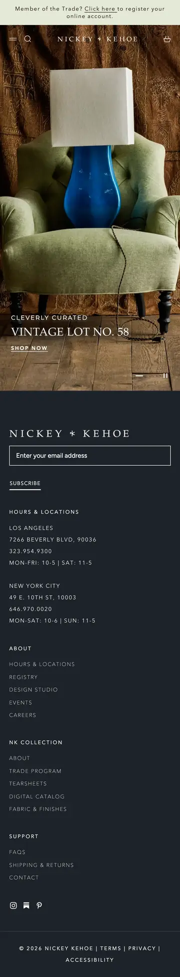 Nickey Kehoe website, home page on mobile